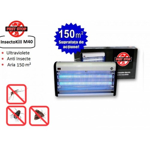 Insectokill M40 - distrugator de insecte, cu lampi UV ideal pentru combaterea mustelor si tantarilor in locuinte,birouri,depozite,fabrici