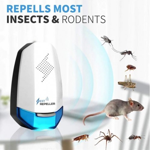 SET 2 x Aparat cu ultrasunete Pest Repeller Alb-Albastru, aparate pentru combatere rozatoare si insecte taratoare 